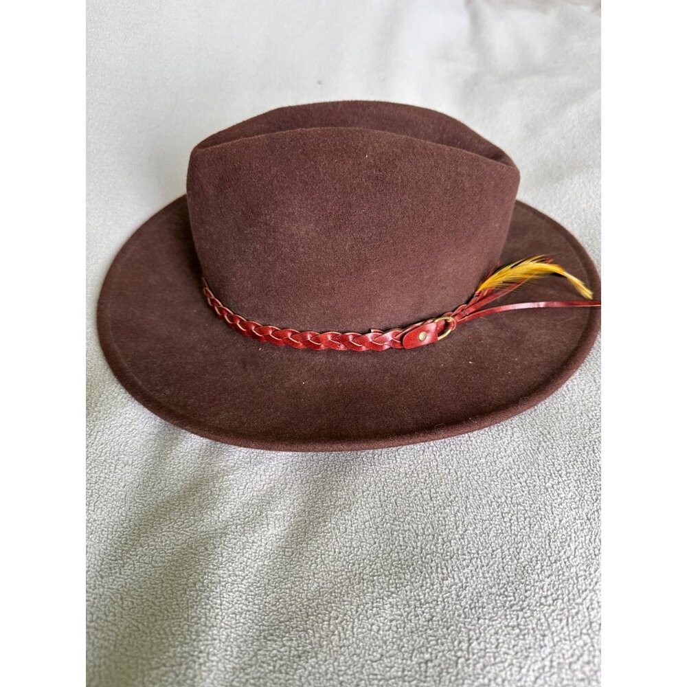 Outback Trading Company Hat Unisex Medium Wool Randwick Feather Leather USA Made